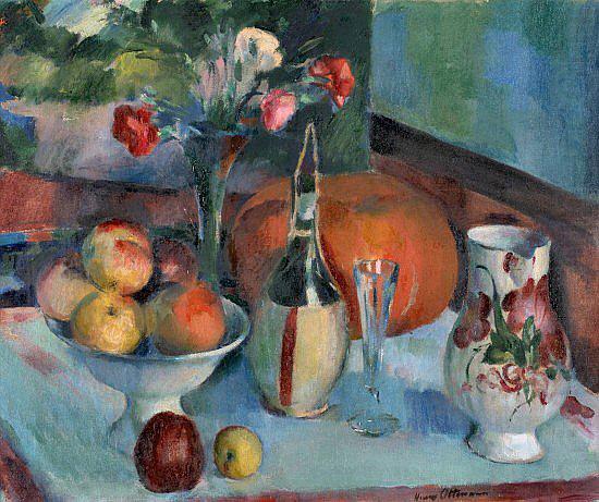 Nature morte aux fruits et a la fiasque de vin, Henry Ottmann